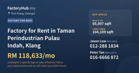 Factory For Rent - Factory for Rent in Taman Perindustrian Pulau Indah, Klang - Port Klang, Selangor