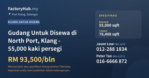 Kilang Untuk Disewa - Gudang Untuk Disewa di North Port, Klang - 55,000 kaki persegi - Port Klang, Selangor