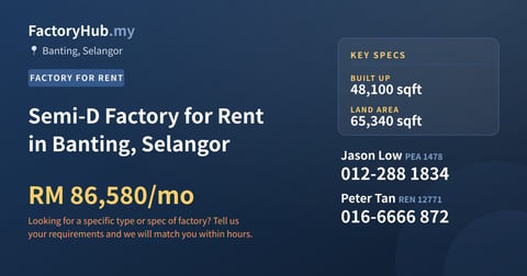 Factory For Rent - Semi-D Factory for Rent in Banting, Selangor - Banting, Selangor