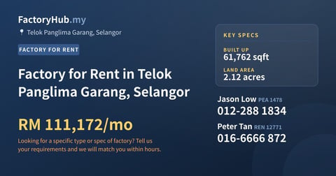 Factory For Rent - Factory for Rent in Telok Panglima Garang, Selangor - Telok Panglima Garang, Selangor