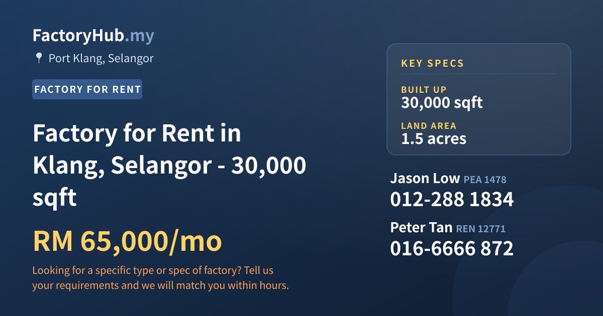 Factory For Rent - Factory for Rent in Klang, Selangor - 30,000 sqft - Port Klang, Selangor