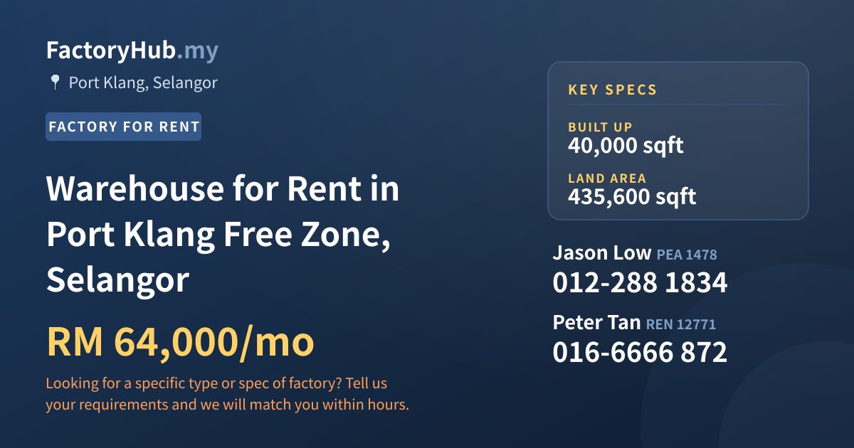 Factory For Rent - Warehouse for Rent in Port Klang Free Zone, Selangor - Port Klang, Selangor