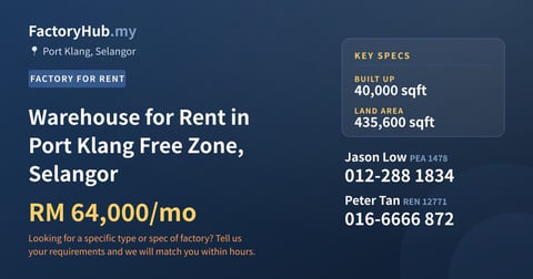 Factory For Rent - Warehouse for Rent in Port Klang Free Zone, Selangor - Port Klang, Selangor