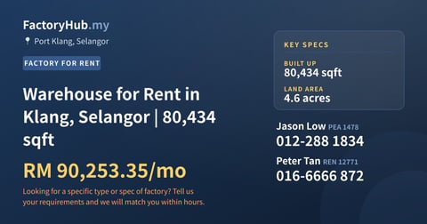 Factory For Rent - Warehouse for Rent in Klang, Selangor | 80,434 sqft - Port Klang, Selangor