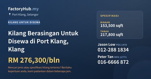 Kilang Untuk Disewa - Kilang Berasingan Untuk Disewa di Port Klang, Klang - Port Klang, Selangor
