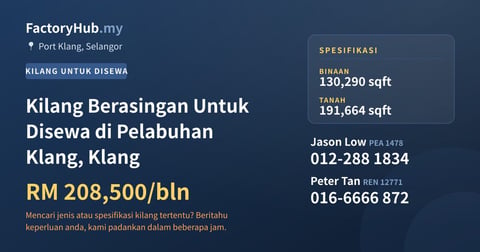 Kilang Untuk Disewa - Kilang Berasingan Untuk Disewa di Pelabuhan Klang, Klang - Port Klang, Selangor