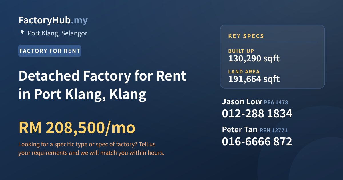 Factory For Rent - Detached Factory for Rent in Port Klang, Klang - Port Klang, Selangor