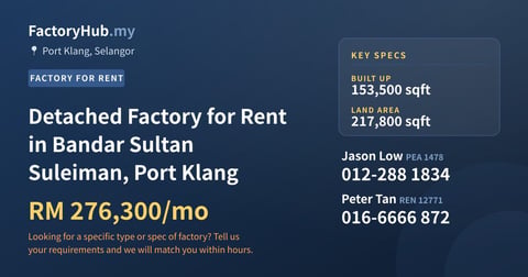 Factory For Rent - Detached Factory for Rent in Bandar Sultan Suleiman, Port Klang - Port Klang, Selangor