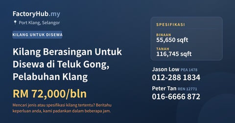 Kilang Untuk Disewa - Kilang Berasingan Untuk Disewa di Teluk Gong, Pelabuhan Klang - Port Klang, Selangor