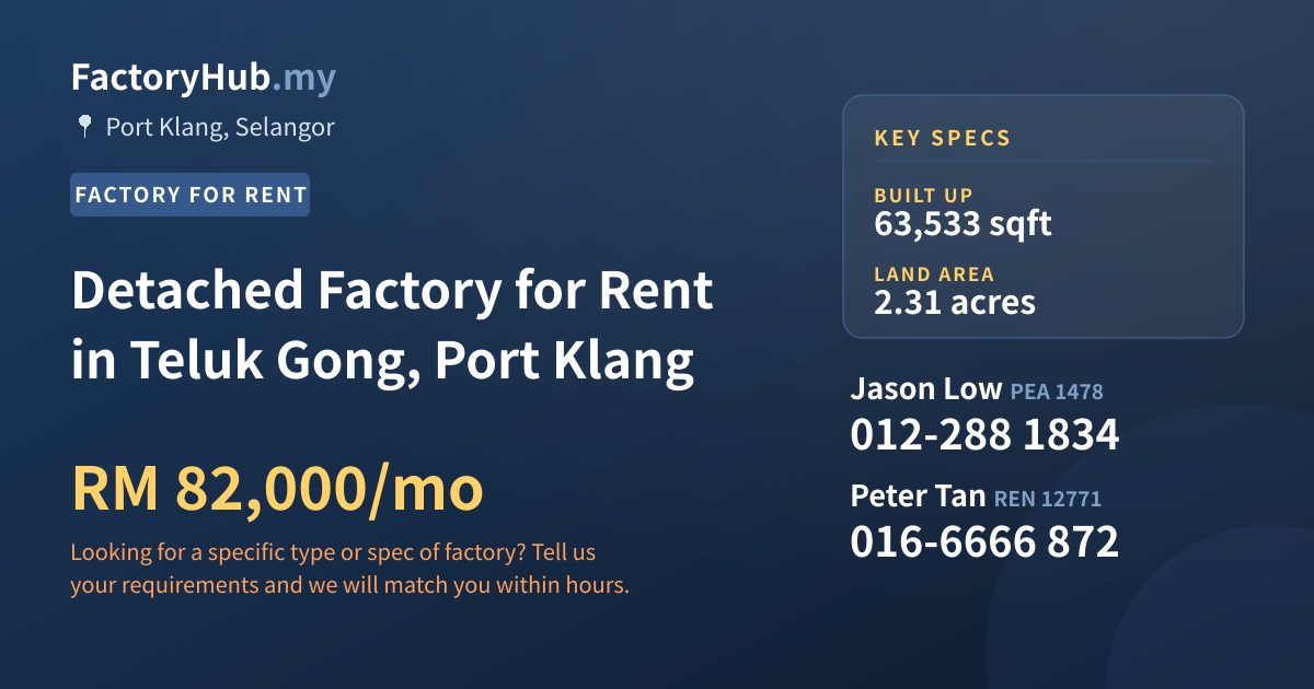 Factory For Rent - Detached Factory for Rent in Teluk Gong, Port Klang - Port Klang, Selangor