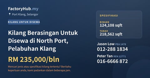 Kilang Untuk Disewa - Kilang Berasingan Untuk Disewa di North Port, Pelabuhan Klang - Port Klang, Selangor