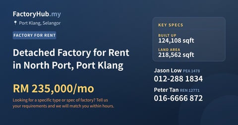 Factory For Rent - Detached Factory for Rent in North Port, Port Klang - Port Klang, Selangor