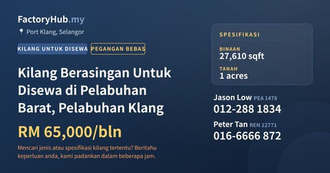 Kilang Untuk Disewa - Kilang Berasingan Untuk Disewa di Pelabuhan Barat, Pelabuhan Klang - Port Klang, Selangor