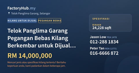 Kilang Untuk Dijual - Telok Panglima Garang Pegangan Bebas Kilang Berkembar untuk Dijual – RM14J 24228kp - Telok Panglima Garang, Selangor