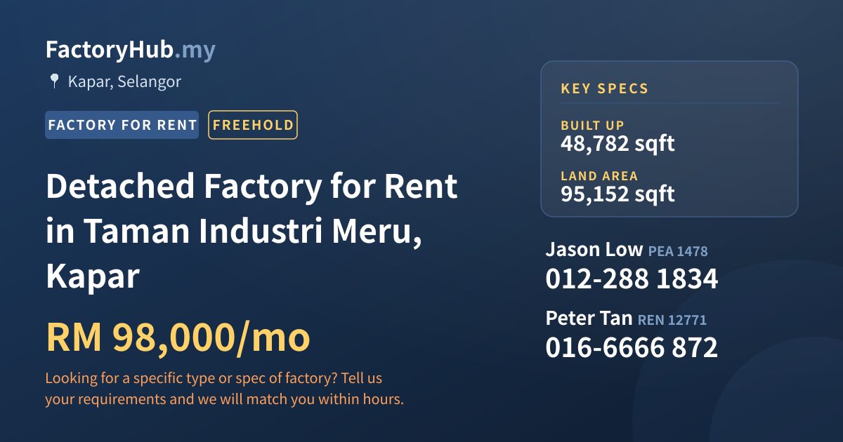 Factory For Rent - Detached Factory for Rent in Taman Industri Meru, Kapar - Kapar, Selangor
