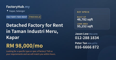 Factory For Rent - Detached Factory for Rent in Taman Industri Meru, Kapar - Kapar, Selangor