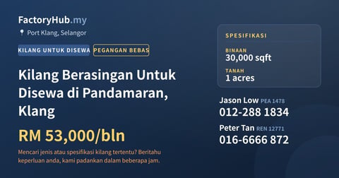 Kilang Untuk Disewa - Kilang Berasingan Untuk Disewa di Pandamaran, Klang - Port Klang, Selangor