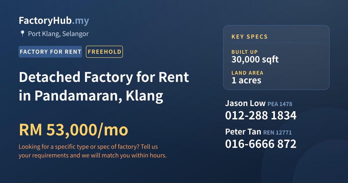 Factory For Rent - Detached Factory for Rent in Pandamaran, Klang - Port Klang, Selangor