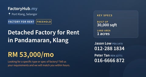 Factory For Rent - Detached Factory for Rent in Pandamaran, Klang - Port Klang, Selangor