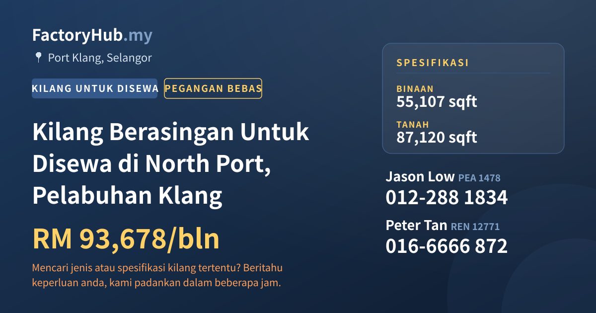 Kilang Untuk Disewa - Kilang Berasingan Untuk Disewa di North Port, Pelabuhan Klang - Port Klang, Selangor