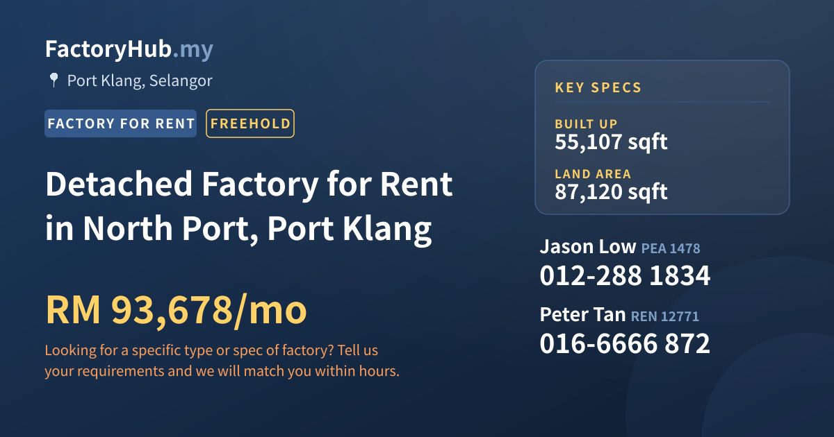 Factory For Rent - Detached Factory for Rent in North Port, Port Klang - Port Klang, Selangor