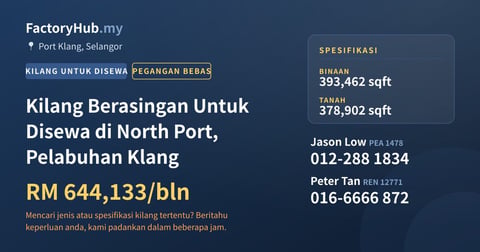Kilang Untuk Disewa - Kilang Berasingan Untuk Disewa di North Port, Pelabuhan Klang - Port Klang, Selangor