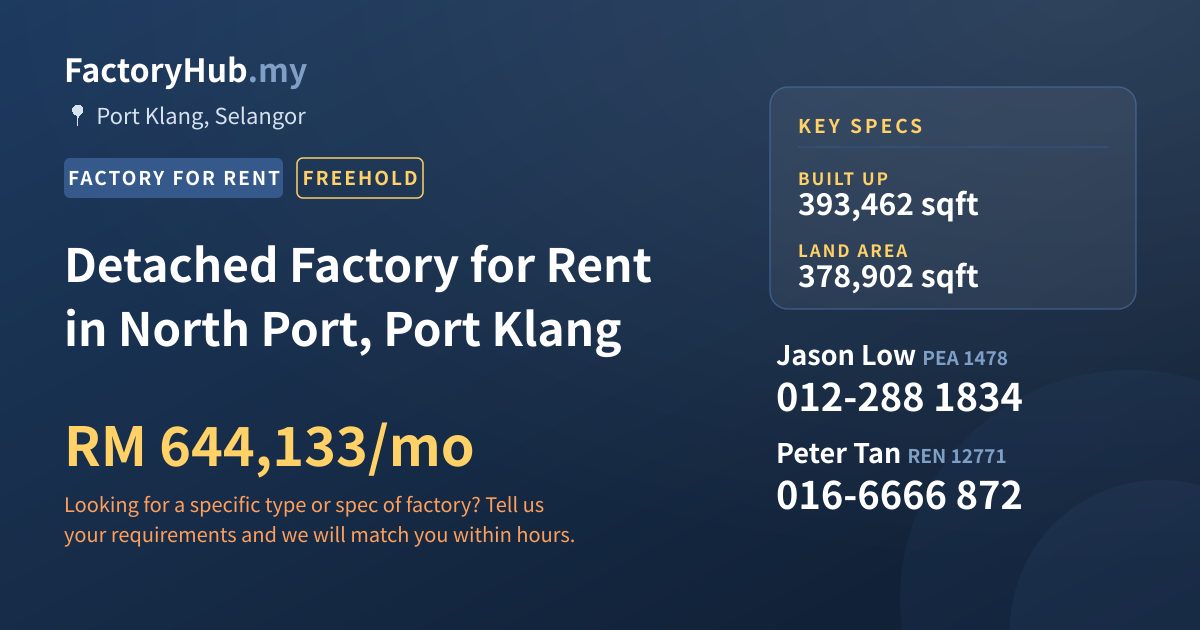 Factory For Rent - Detached Factory for Rent in North Port, Port Klang - Port Klang, Selangor