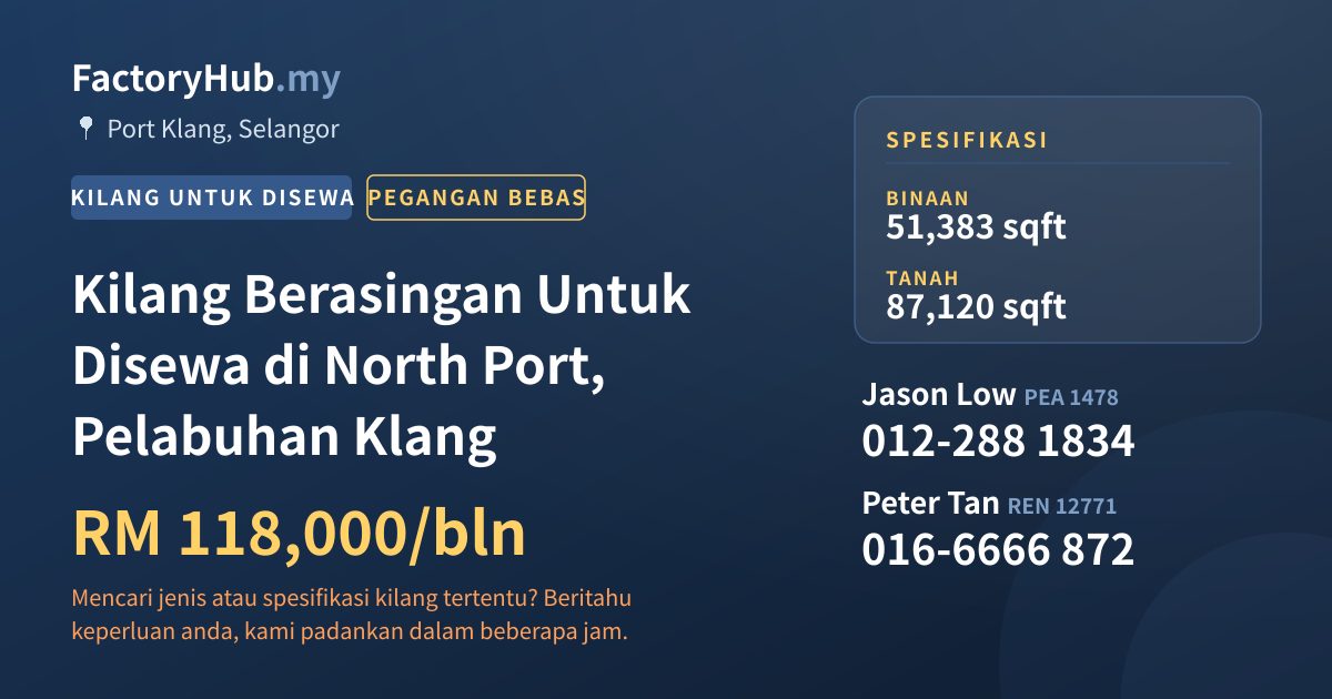 Kilang Untuk Disewa - Kilang Berasingan Untuk Disewa di North Port, Pelabuhan Klang - Port Klang, Selangor