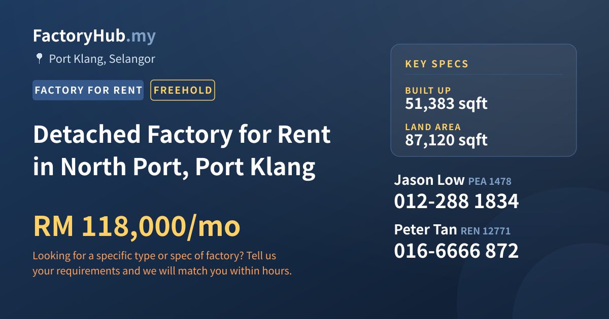 Factory For Rent - Detached Factory for Rent in North Port, Port Klang - Port Klang, Selangor