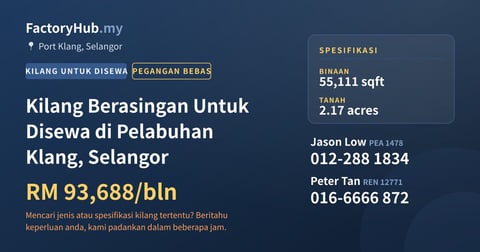 Kilang Untuk Disewa - Kilang Berasingan Untuk Disewa di Pelabuhan Klang, Selangor - Port Klang, Selangor