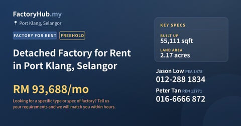 Factory For Rent - Detached Factory for Rent in Port Klang, Selangor - Port Klang, Selangor