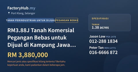 Tanah Untuk Dijual - RM3.88J Tanah Komersial Pegangan Bebas untuk Dijual di Kampung Jawa, Klang – 60113kp - Port Klang, Selangor