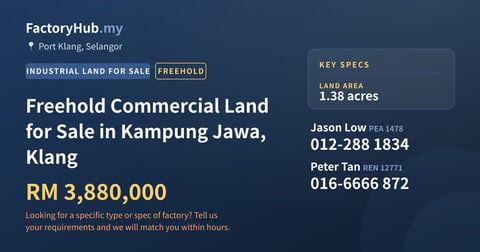 Land For Sale - Freehold Commercial Land for Sale in Kampung Jawa, Klang - Port Klang, Selangor