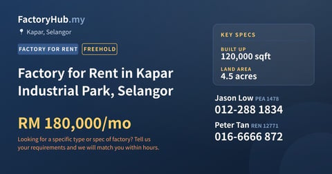 Factory For Rent - Factory for Rent in Kapar Industrial Park, Selangor - Kapar, Selangor