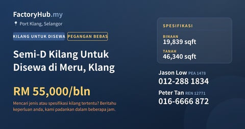 Kilang Untuk Disewa - Semi-D Kilang Untuk Disewa di Meru, Klang - Port Klang, Selangor