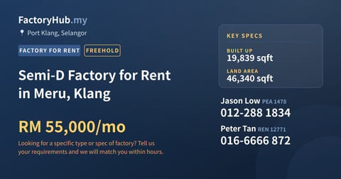 Factory For Rent - Semi-D Factory for Rent in Meru, Klang - Port Klang, Selangor