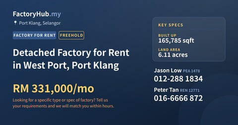 Factory For Rent - Detached Factory for Rent in West Port, Port Klang - Port Klang, Selangor