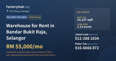 Factory For Rent - Warehouse for Rent in Bandar Bukit Raja, Selangor - Port Klang, Selangor