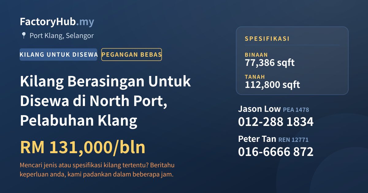 Kilang Untuk Disewa - Kilang Berasingan Untuk Disewa di North Port, Pelabuhan Klang - Port Klang, Selangor