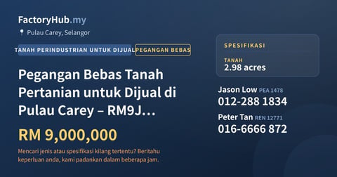 Tanah Untuk Dijual - Pegangan Bebas Tanah Pertanian untuk Dijual di Pulau Carey – RM9J 129809kp - Pulau Carey, Selangor