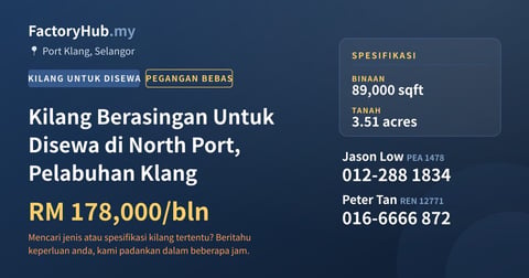 Kilang Untuk Disewa - Kilang Berasingan Untuk Disewa di North Port, Pelabuhan Klang - Port Klang, Selangor