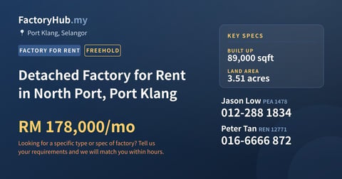 Factory For Rent - Detached Factory for Rent in North Port, Port Klang - Port Klang, Selangor