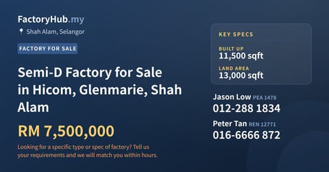 Factory For Sale - Semi-D Factory for Sale in Hicom, Glenmarie, Shah Alam - Shah Alam, Selangor