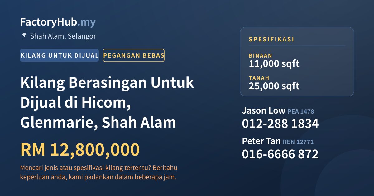 Kilang Untuk Dijual - Kilang Berasingan Untuk Dijual di Hicom, Glenmarie, Shah Alam - Shah Alam, Selangor