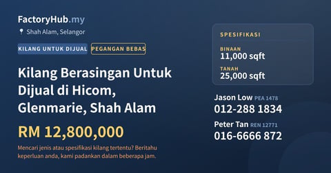 Kilang Untuk Dijual - Kilang Berasingan Untuk Dijual di Hicom, Glenmarie, Shah Alam - Shah Alam, Selangor