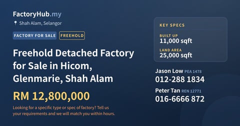 Factory For Sale - Freehold Detached Factory for Sale in Hicom, Glenmarie, Shah Alam - Shah Alam, Selangor