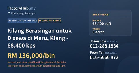 Kilang Untuk Disewa - Kilang Berasingan untuk Disewa di Meru, Klang - 68,400 kps - Port Klang, Selangor