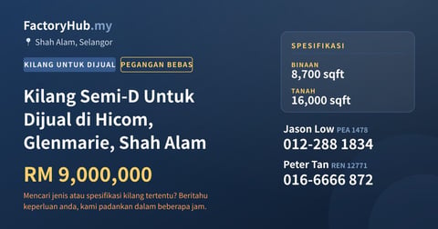 Kilang Untuk Dijual - Kilang Semi-D Untuk Dijual di Hicom, Glenmarie, Shah Alam - Shah Alam, Selangor