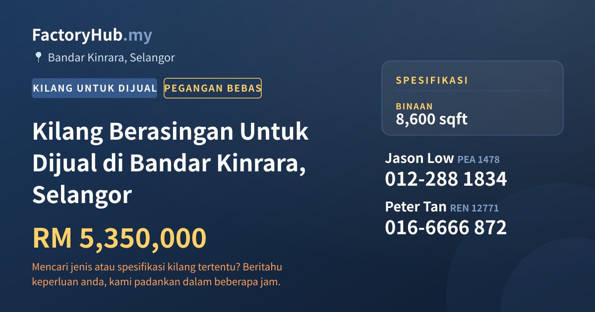 Kilang Untuk Dijual - Kilang Berasingan Untuk Dijual di Bandar Kinrara, Selangor - Bandar Kinrara, Selangor