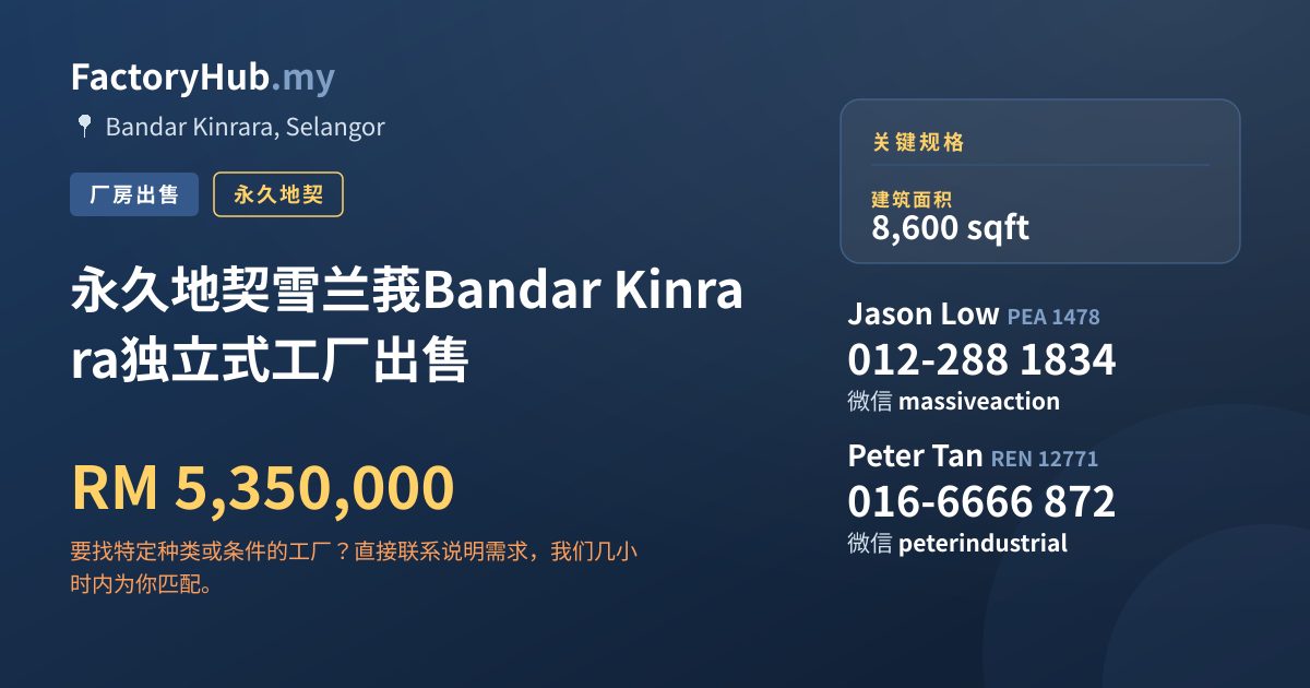 工厂 出售 - 永久地契雪兰莪Bandar Kinrara独立式工厂出售 - Bandar Kinrara, Selangor